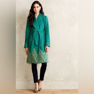 Plenty by Tracy Reese Stitched Jali Tie-Waist Trench Coat Green Petite Small